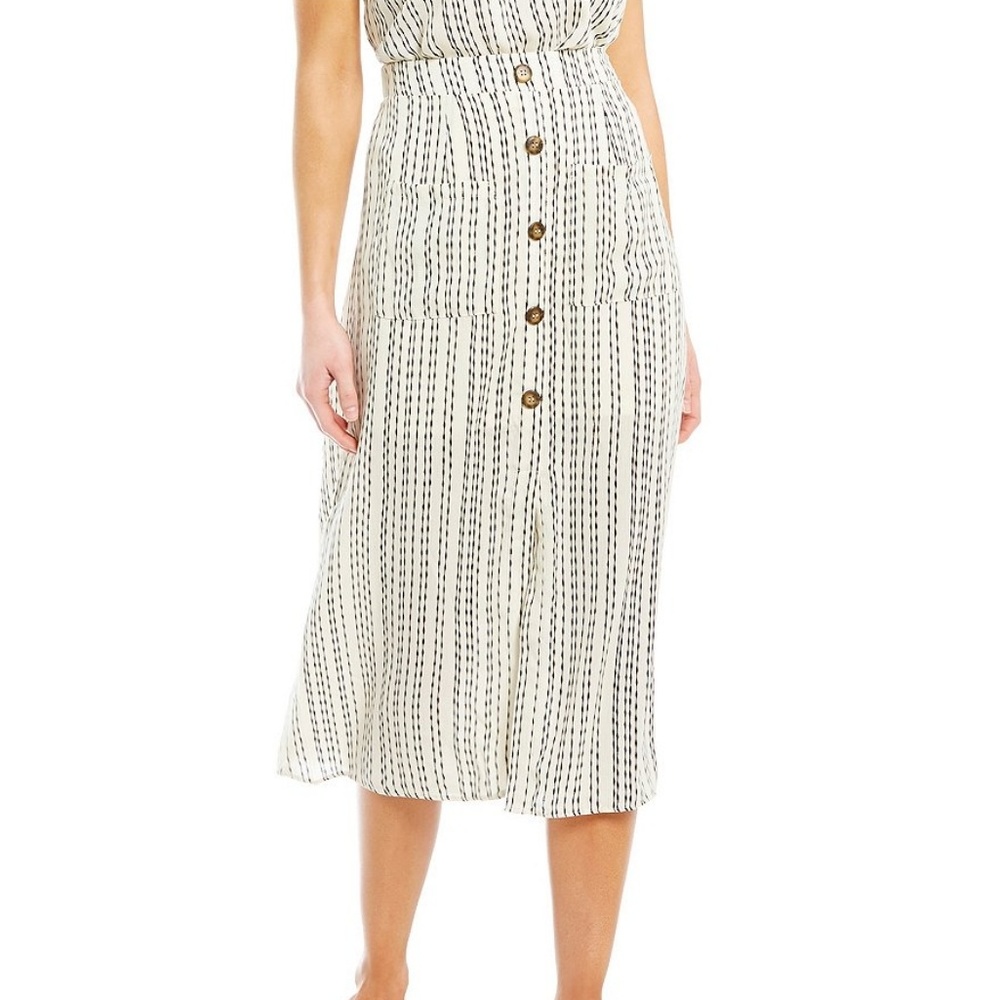 Stripe Button Front Midi Skirt